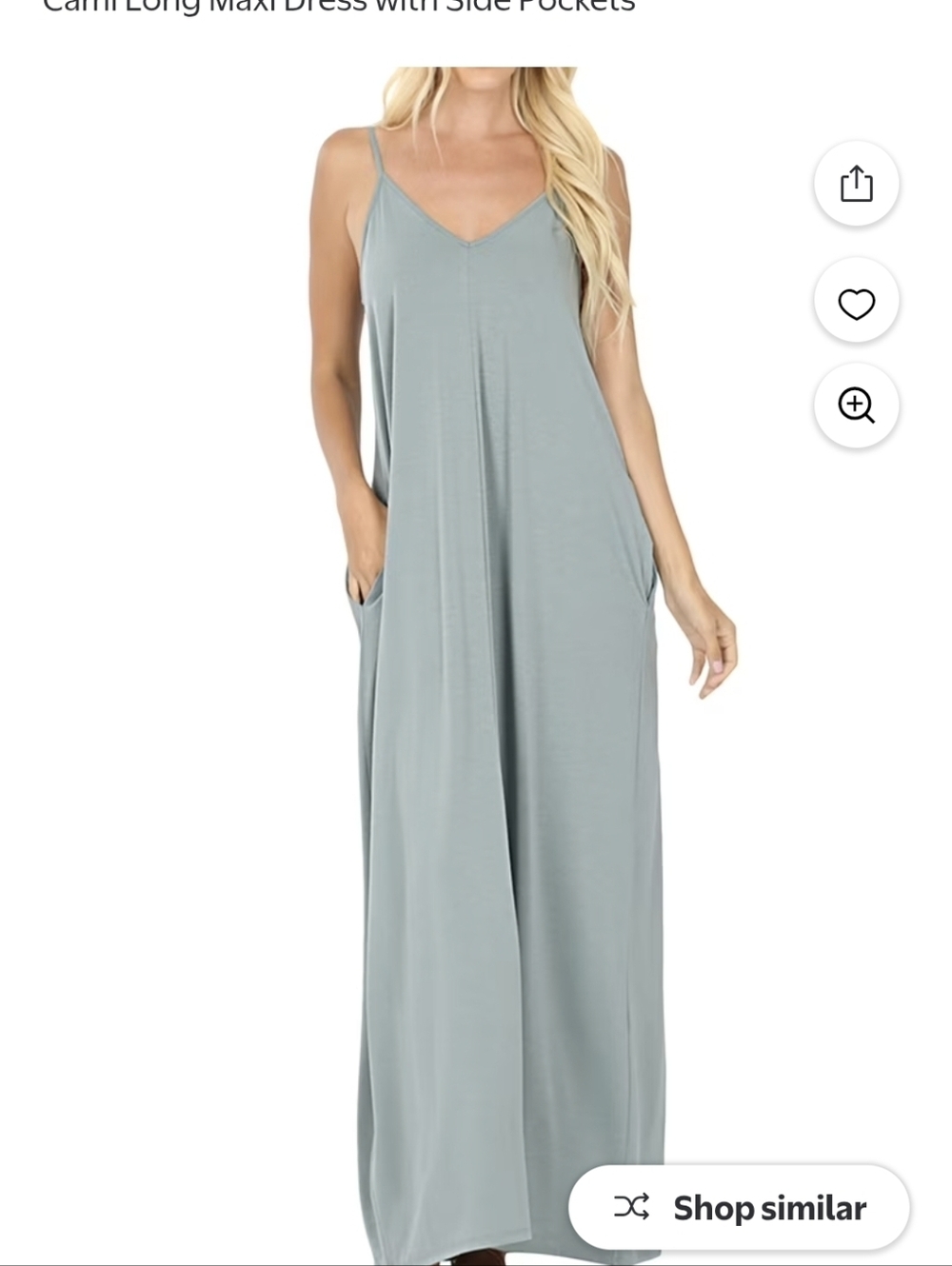 Sz L Zenana V-Neck CAMI Maxi Dress with Side Pockets  Adjustable Straps